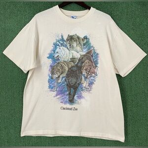 Vintage 90’s Wolves Wolf Pack Cincinnati Zoo Single Stitch T-Shirt Mens Large